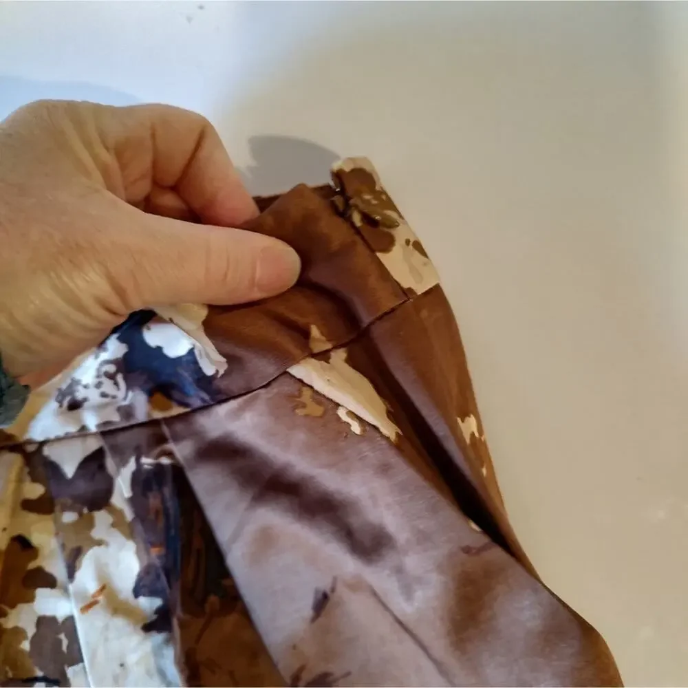 Talbots Petites Pleated Satin A-Line Skirt in a Brown Floral sprint Size…